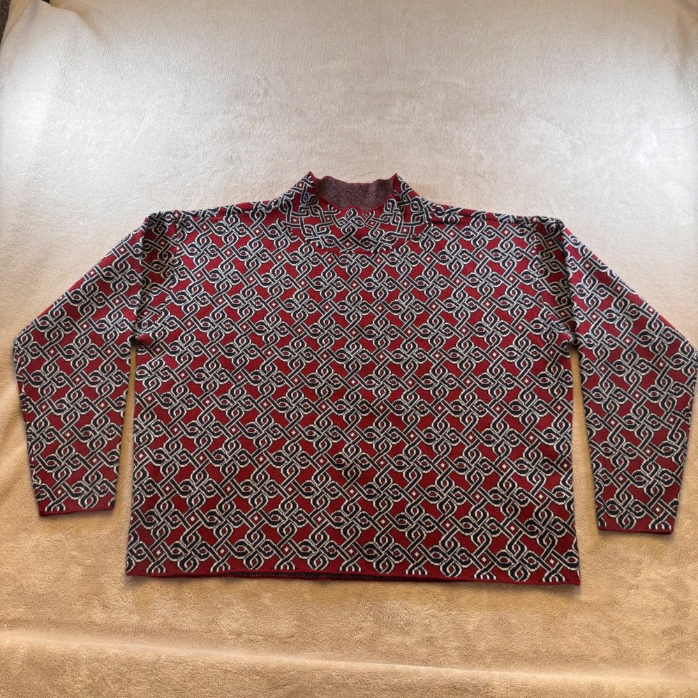 Maeve Anthropologie Geometric Mock Neck Jacquard Preppy Dark Academia Sz M - Picture 2 of 9